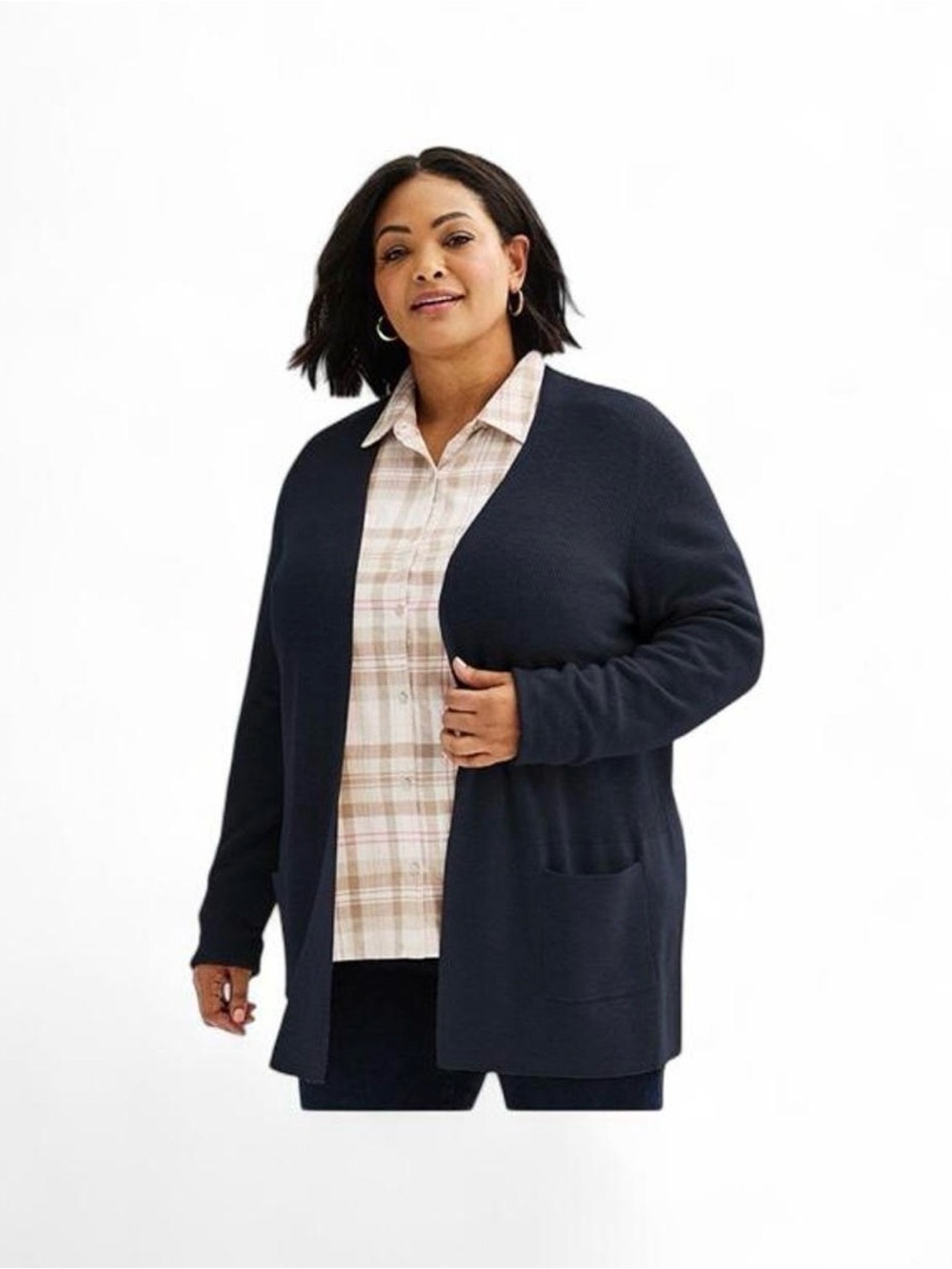Croft&Barrow Cardigan Sz 3XL Open-Front Navy Pockets Slouchy Cotton/Modal Blend